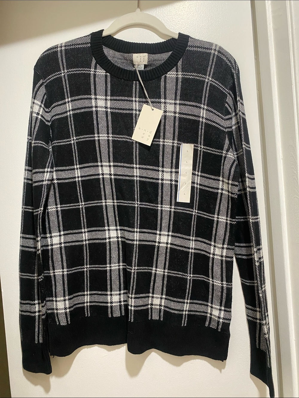 a new day Black and White Plaid Crewneck Sweater